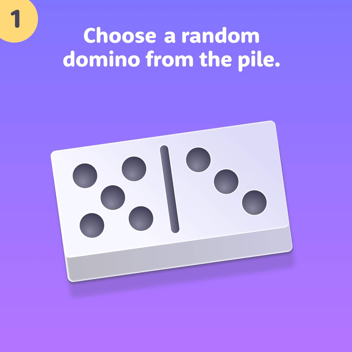 Domino with five and one dots; text above it.