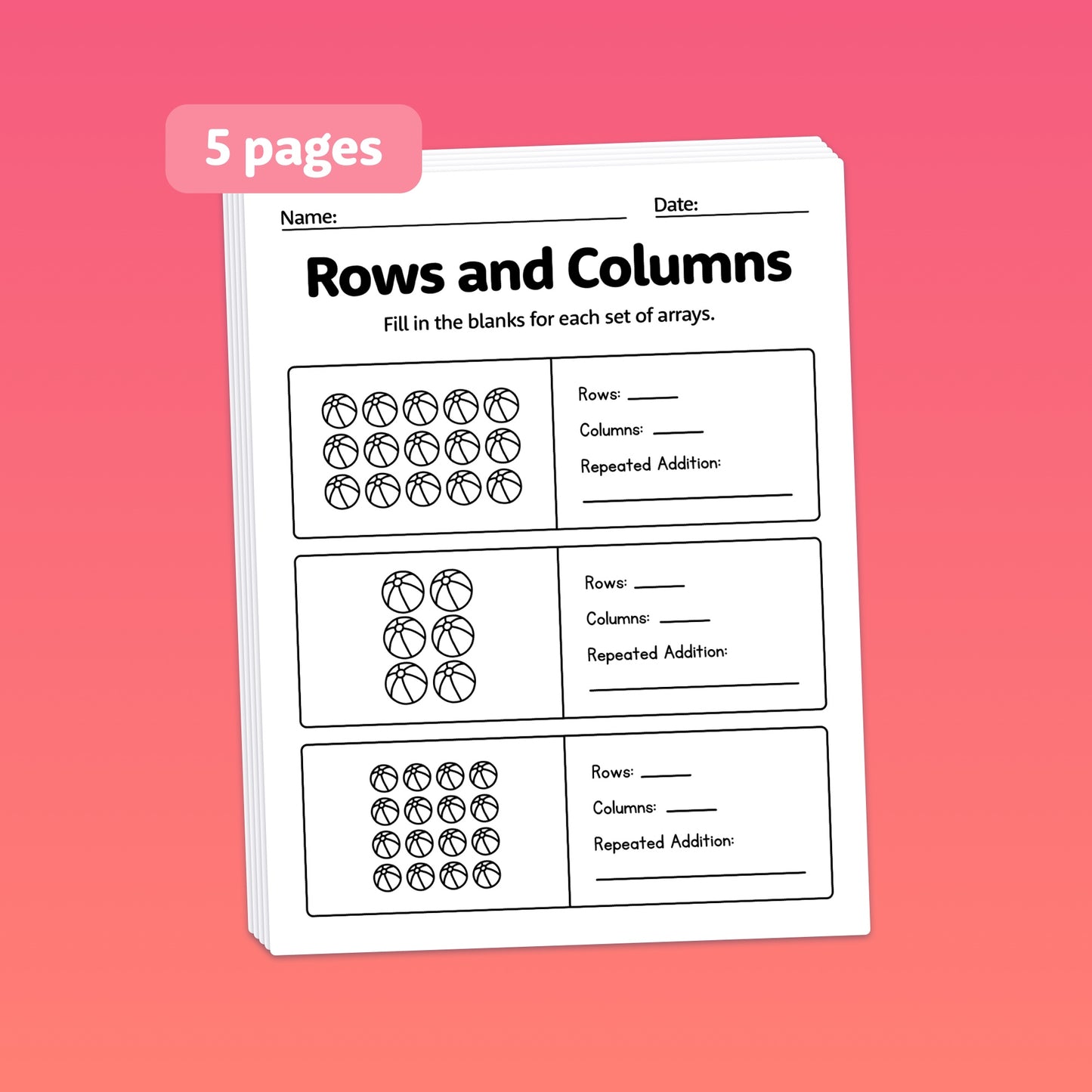 A stack of worksheets titled "Summer Arrays.