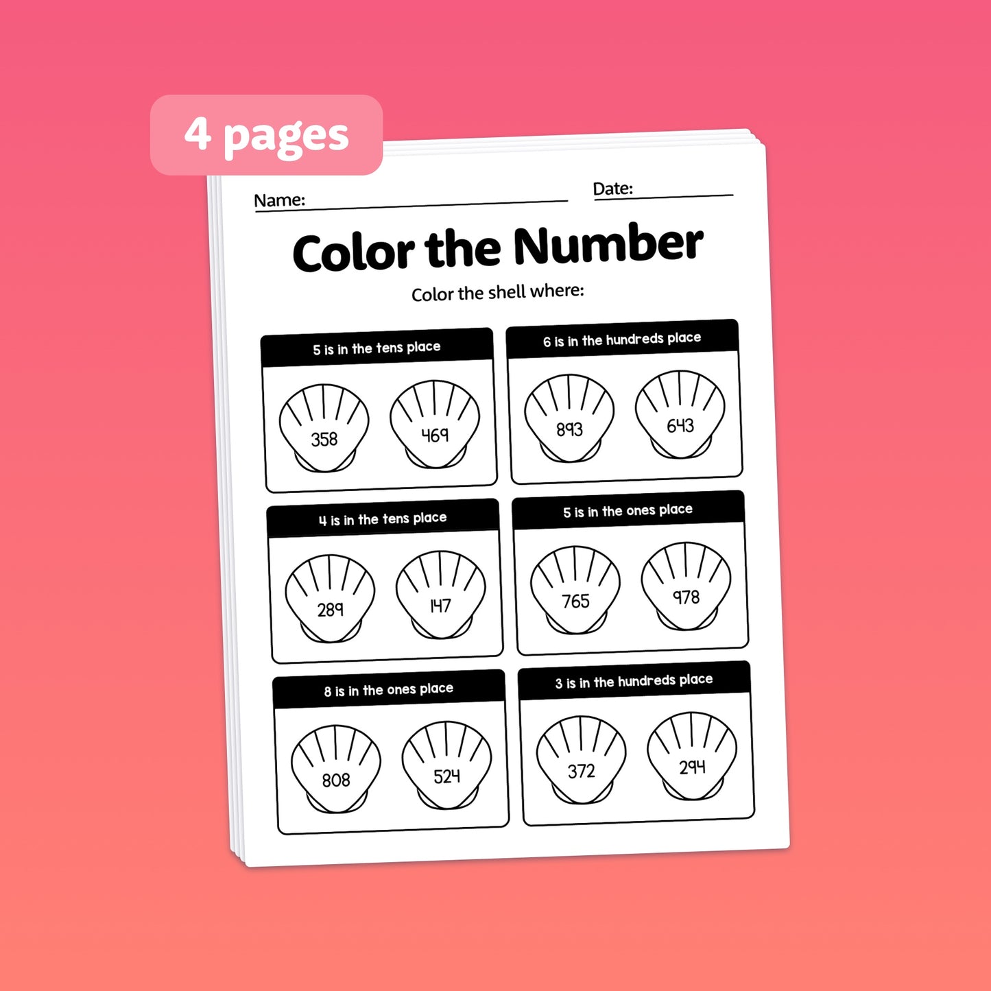 A math worksheet titled "Summer Place Value Worksheets" with problems and answer sections.