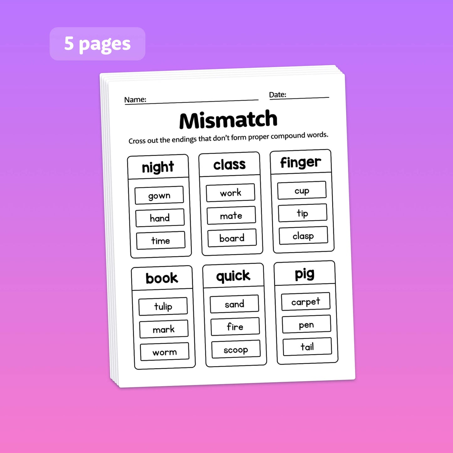 Students cross out incorrect endings of compound words in this worksheet.