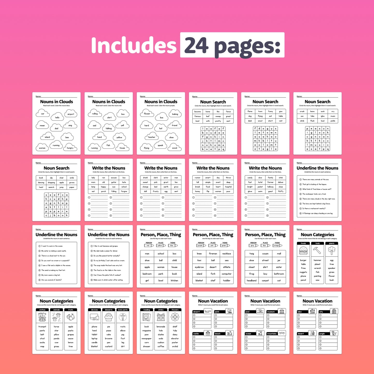Common noun activities for kindergarten, 1st, and 2nd grade