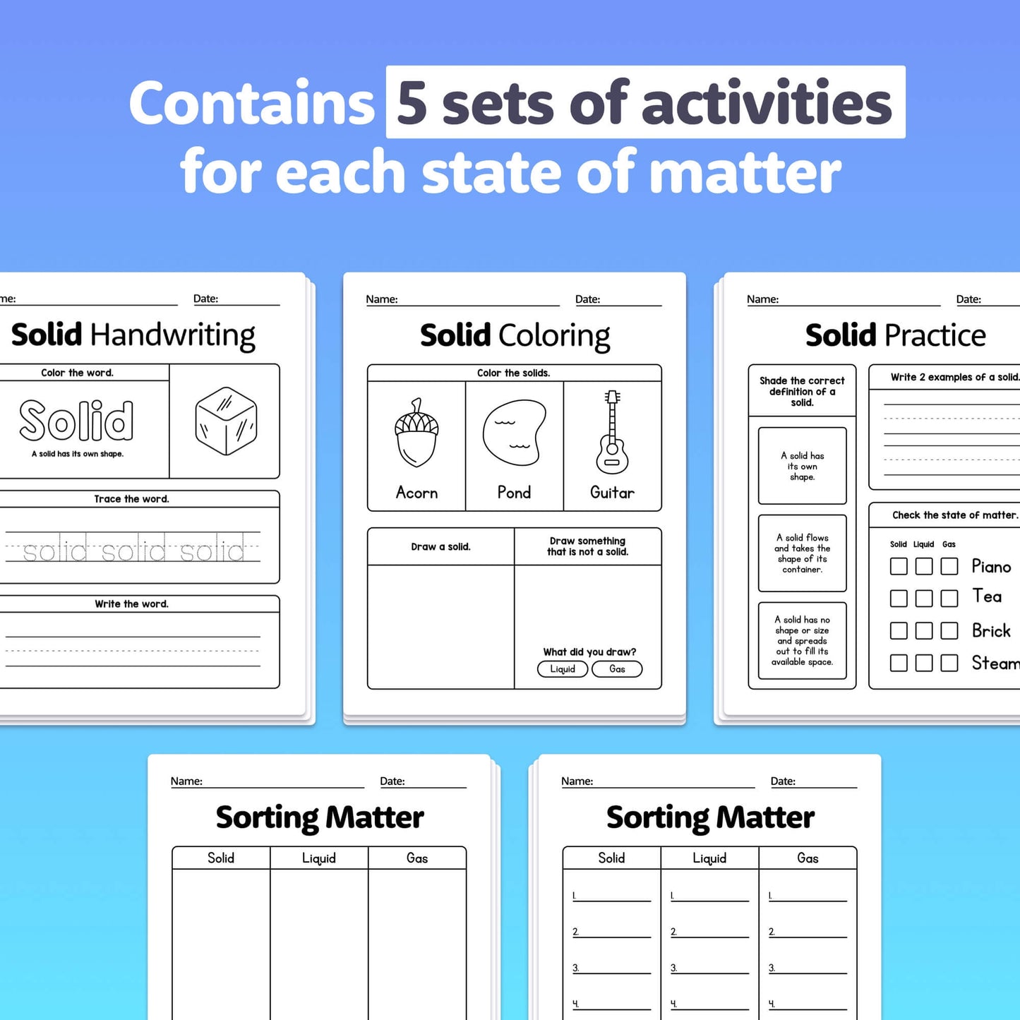 No prep states of matter activities