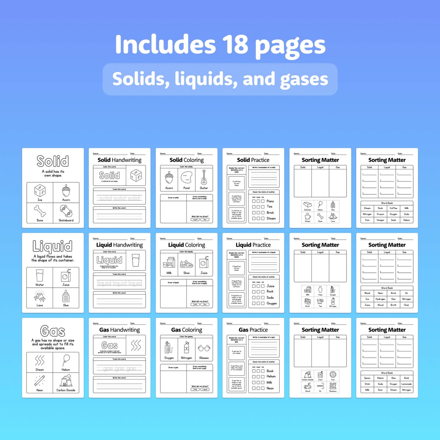 Printable states of matter unit