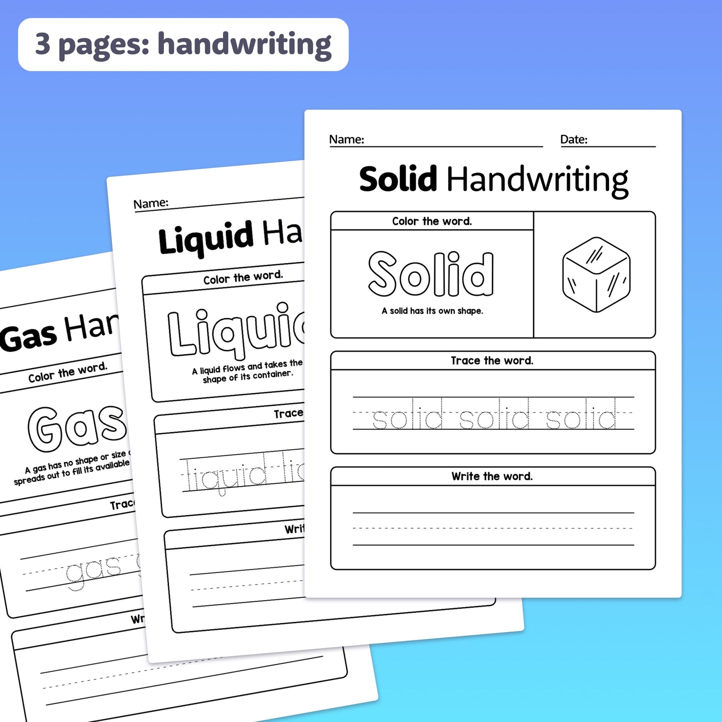 Science handwriting practice