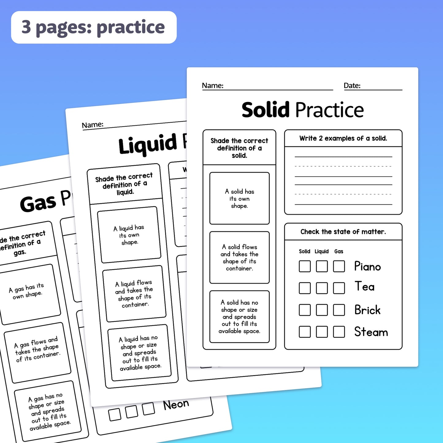 States of matter assessments