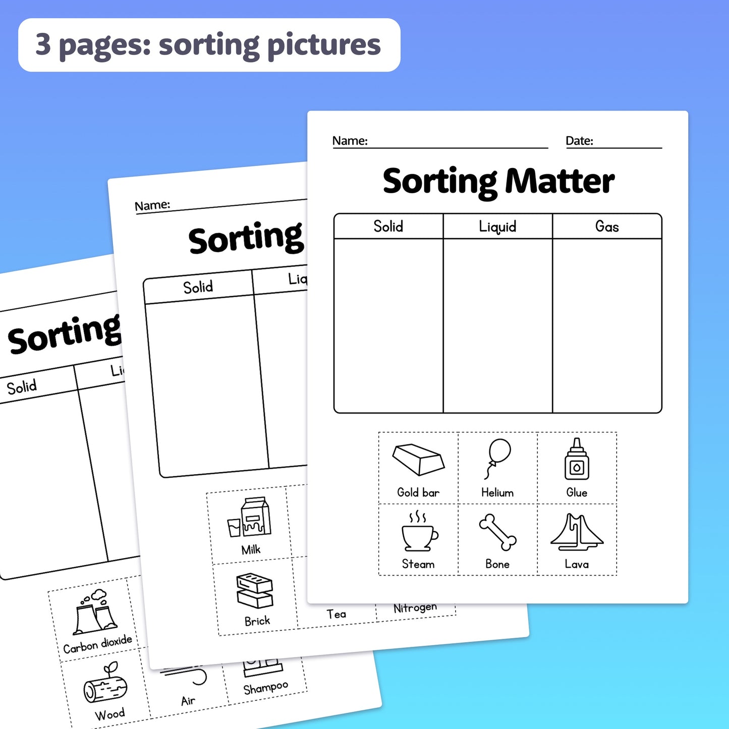 Sorting solids, liquids, and gases