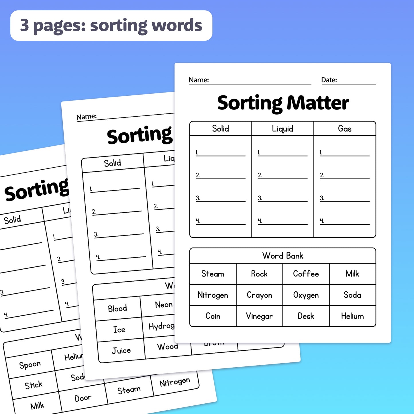 Sorting matter science activity