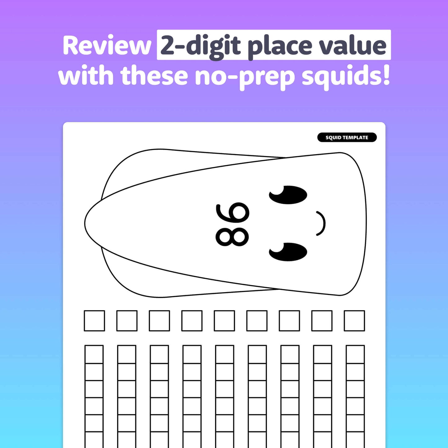 Squid craft labeled 86 illustrating two-digit place value concept.