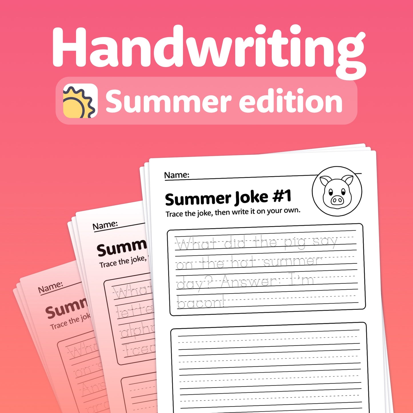 Summer handwriting worksheets with jokes for kids.