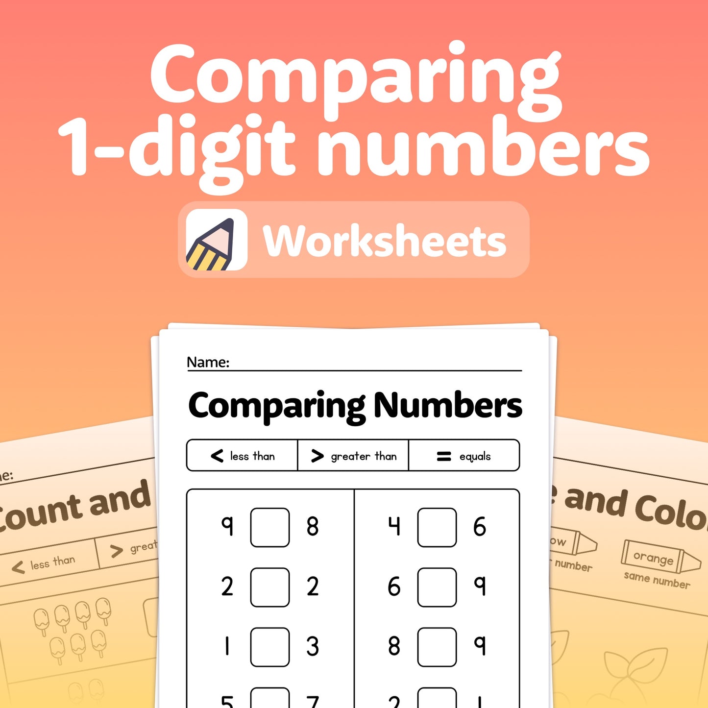 Kindergarten & 1st grade comparing numbers worksheets