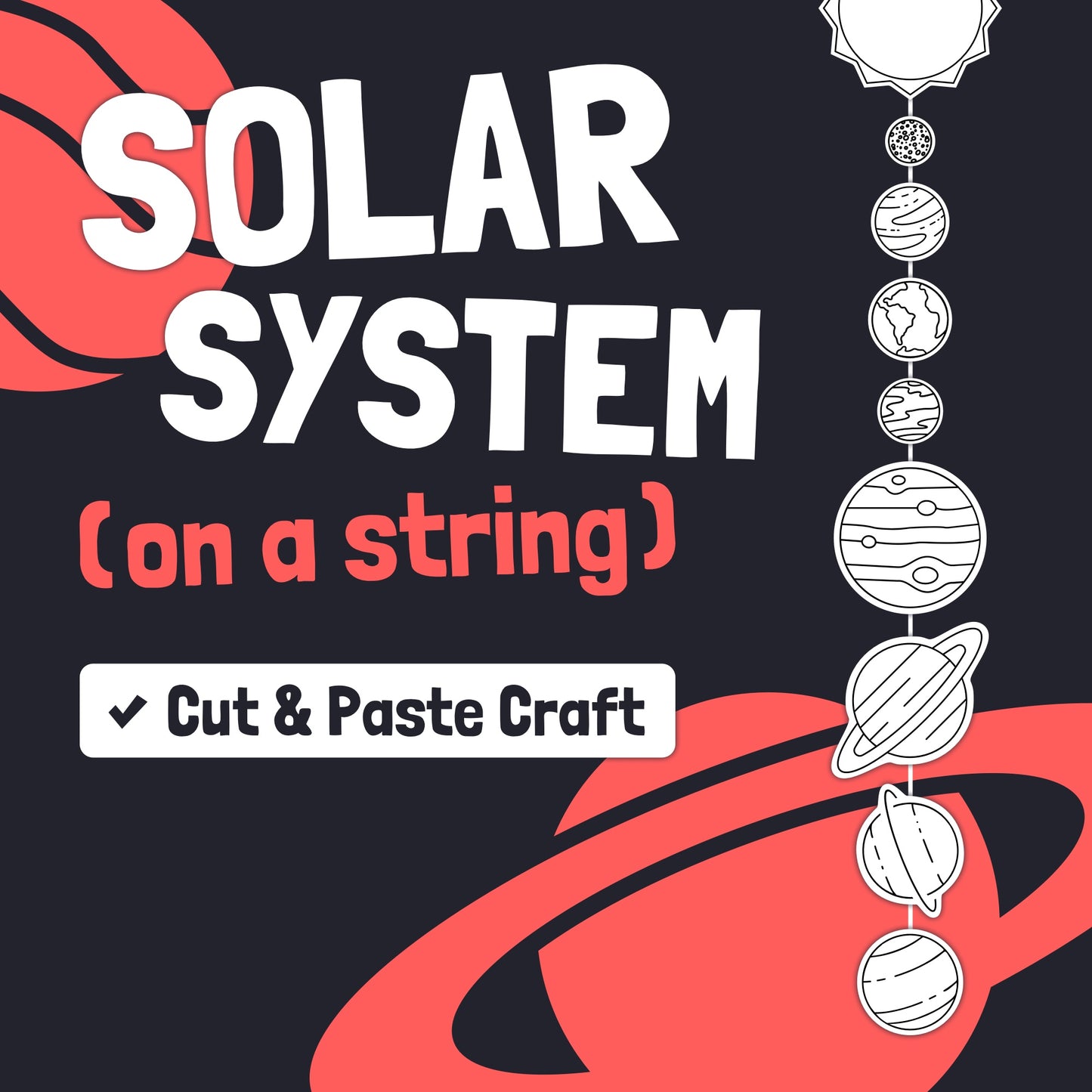 Solar System craft with string and planet illustrations.