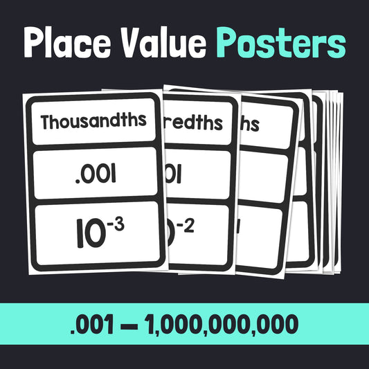 Place Value Posters showing decimal place values from 0.001 to 1,000,000,000.