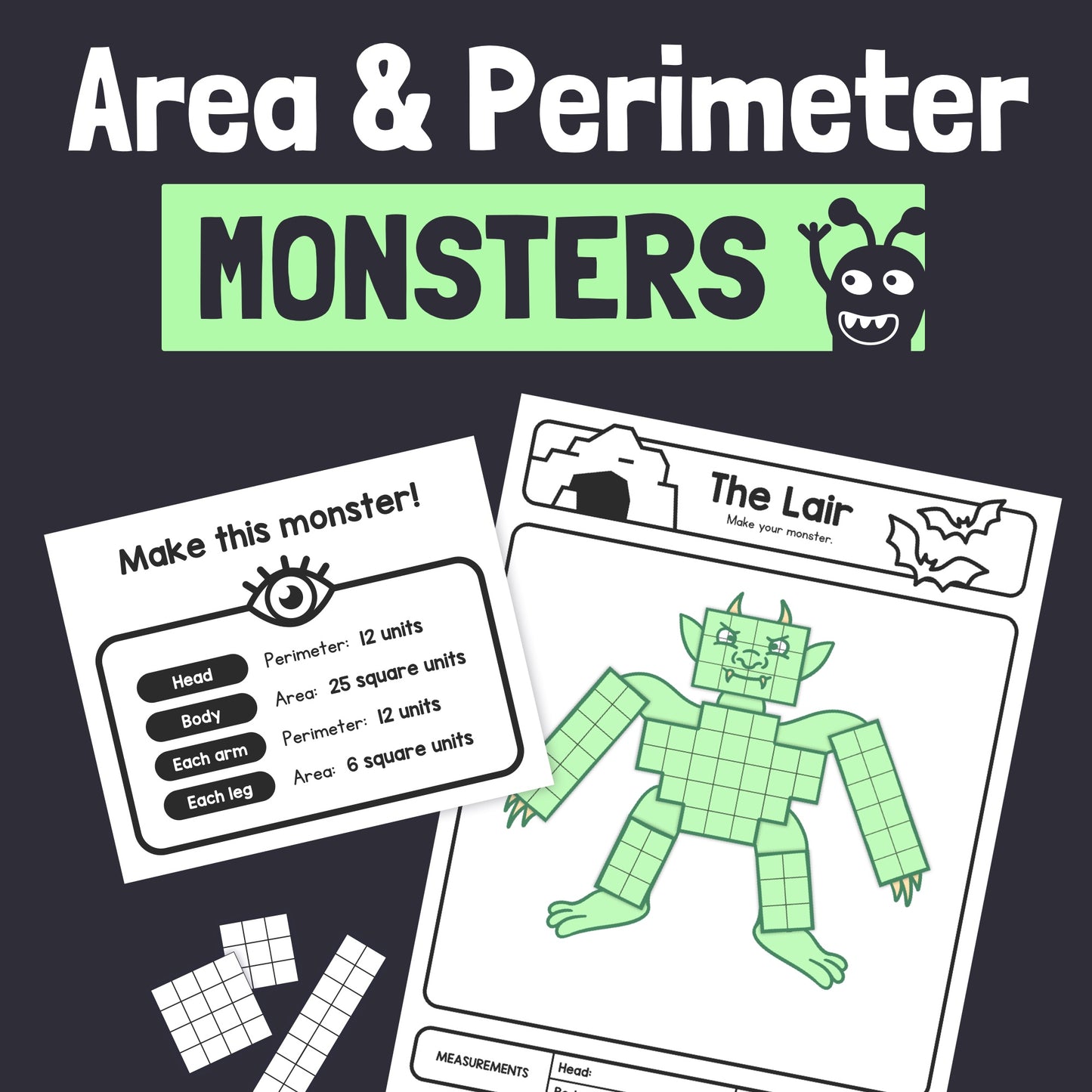 3rd, 4th, and 5th grade perimeter and area math center