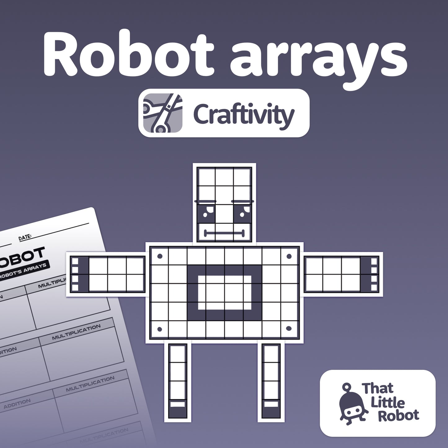 Robot-themed craft and grid art worksheet.