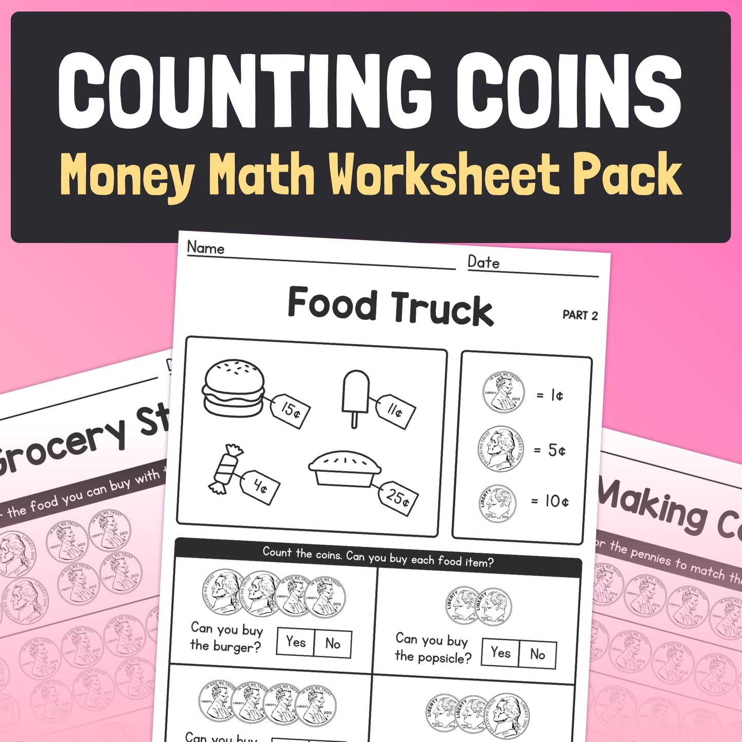 Counting and adding U.S. coins worksheets