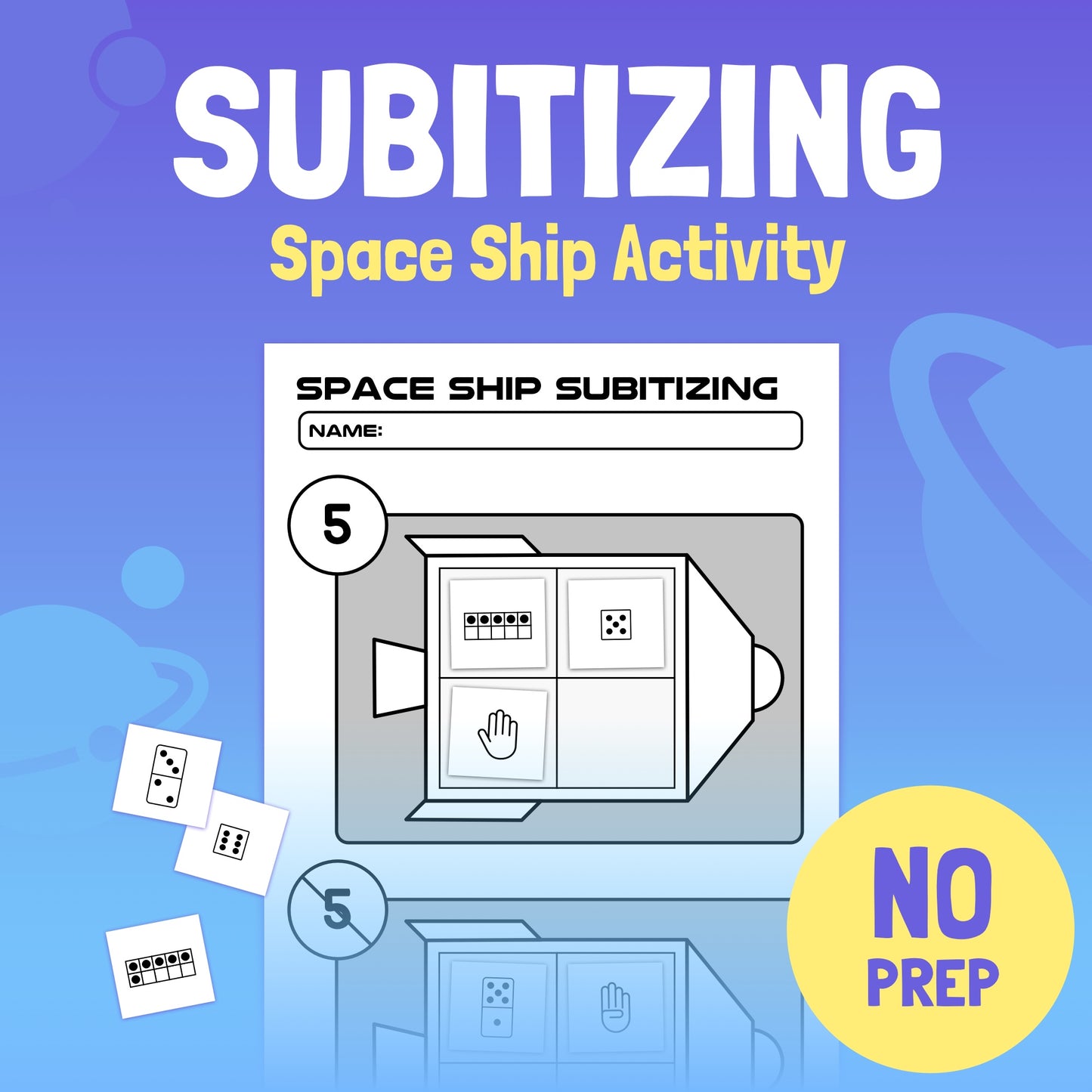 Activity sheet titled "Space Ship Subitizing Worksheets" requiring no preparation.