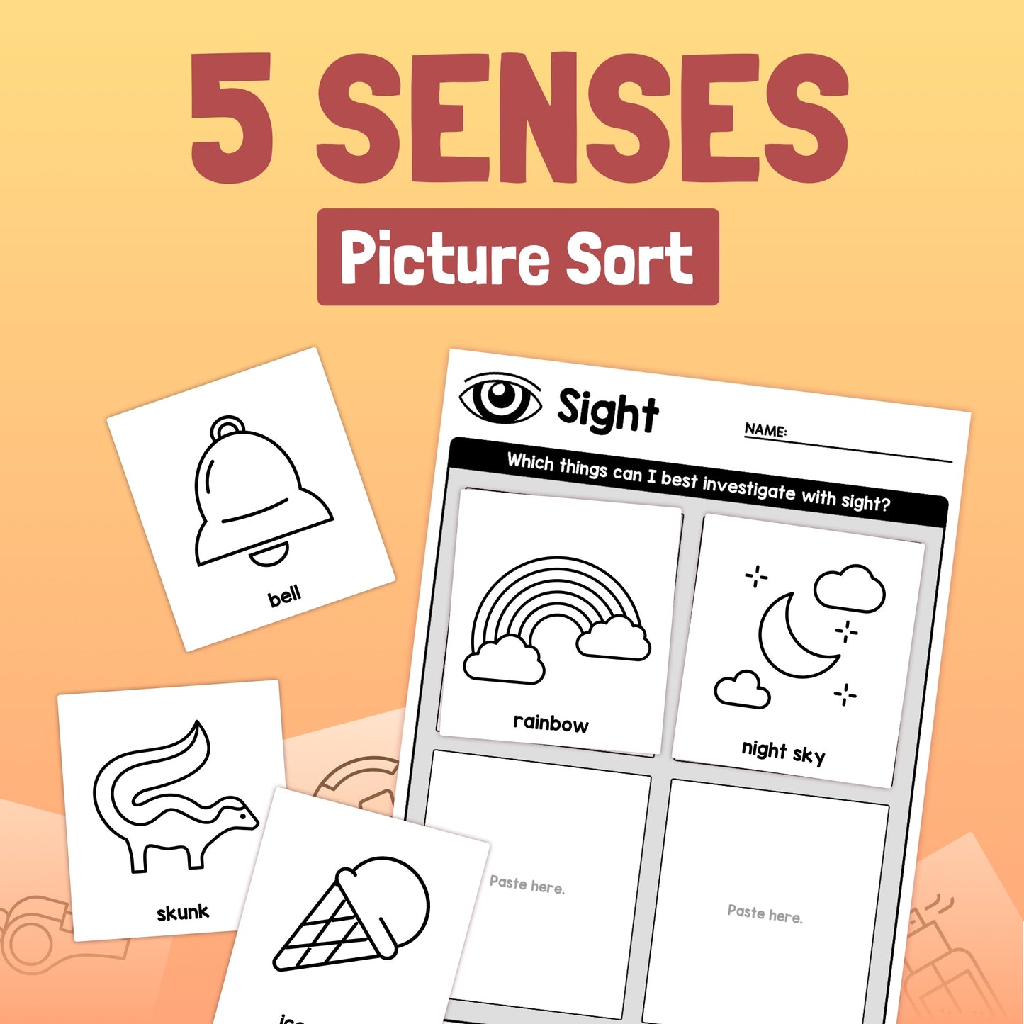 5 senses picture sorting activity for kindergarten