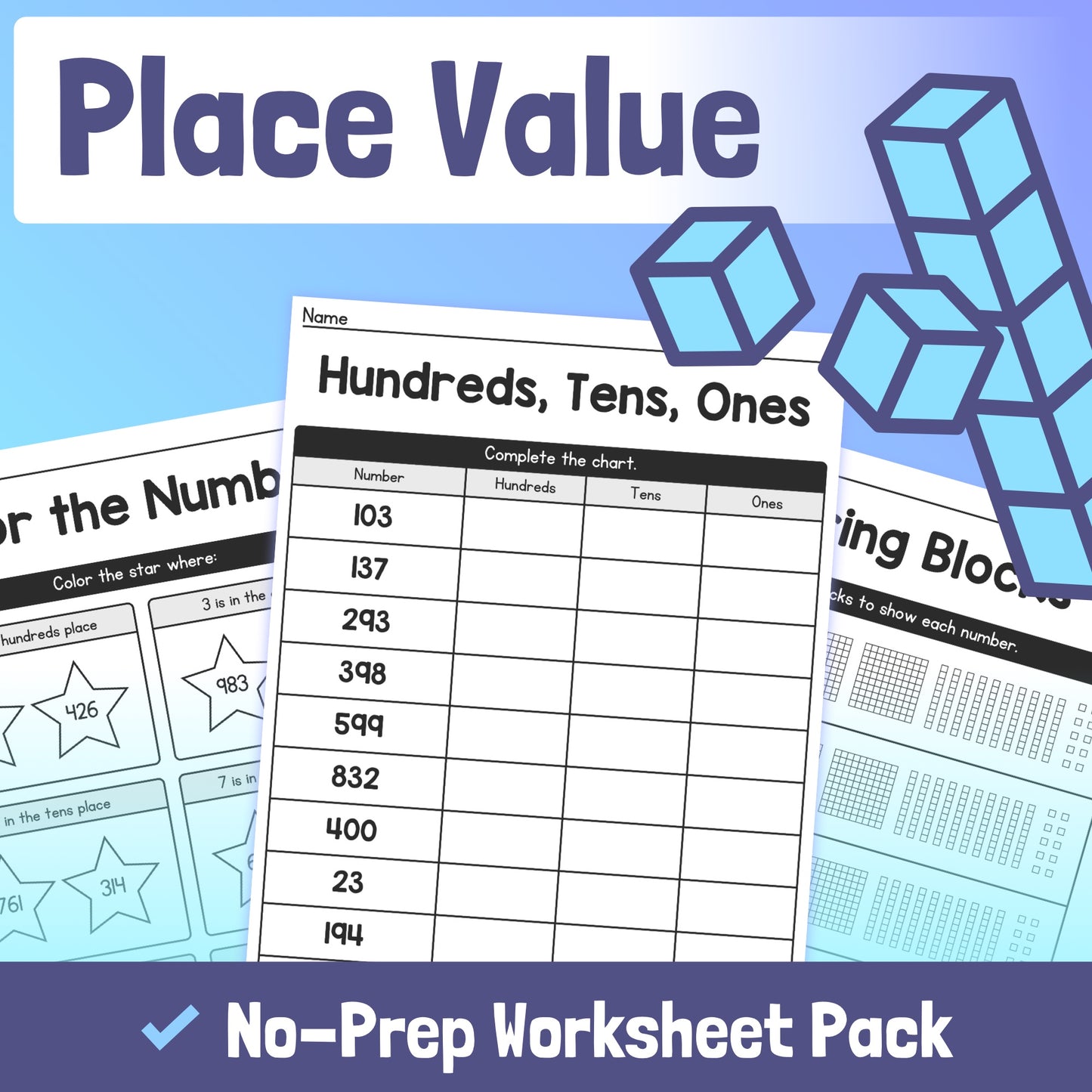 Place value worksheets with examples and activities for teaching place value.