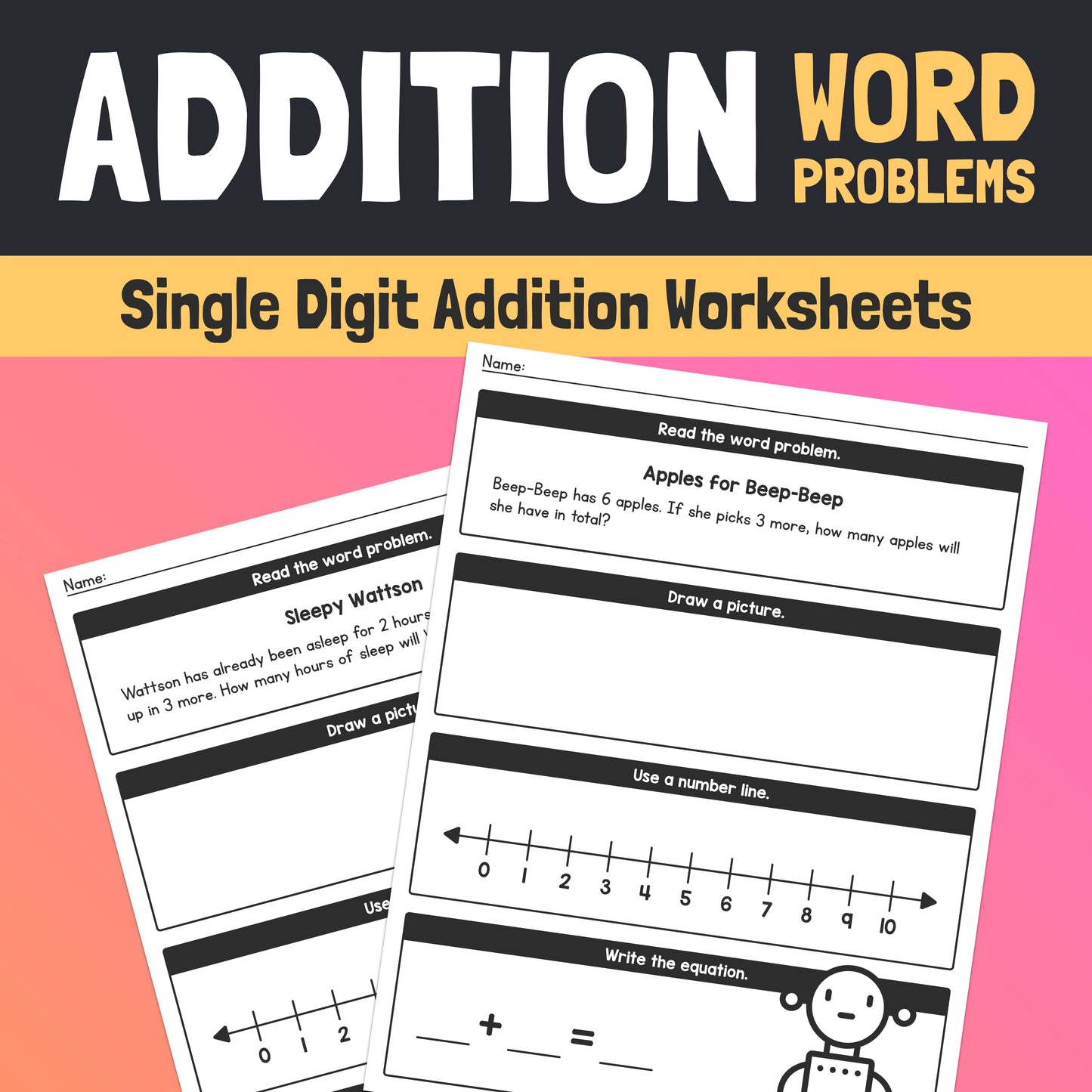 Single digit addition word problem worksheets