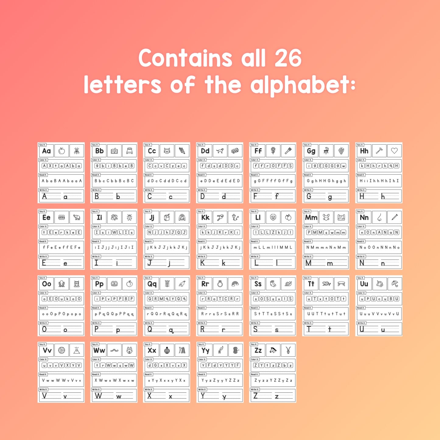 No prep kindergarten alphabet worksheets