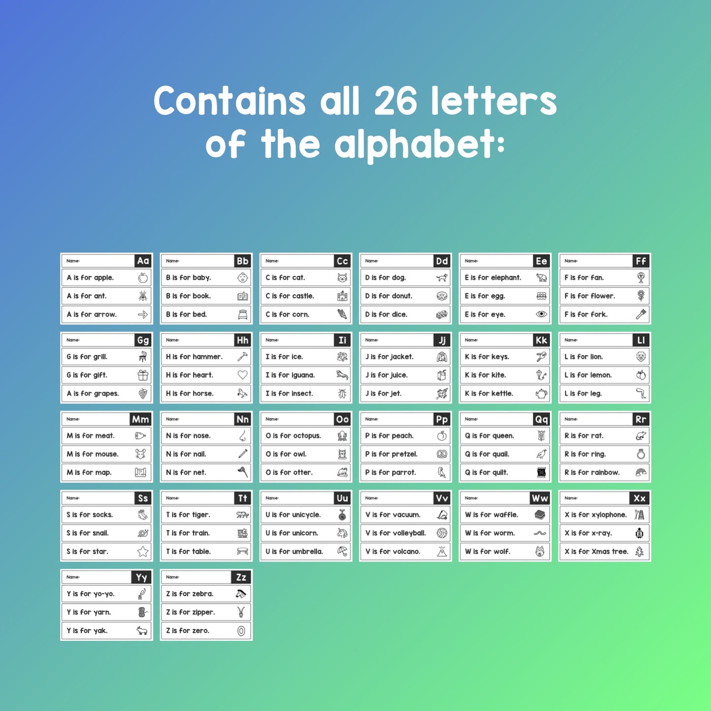 Alphabet reading activity for kids