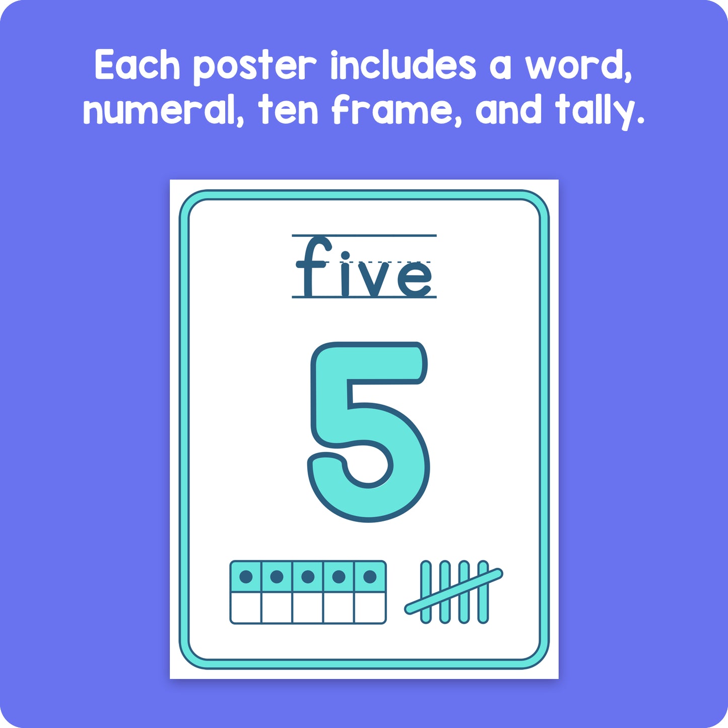 number sense posters: number words, numerals, ten frames, and tally marks