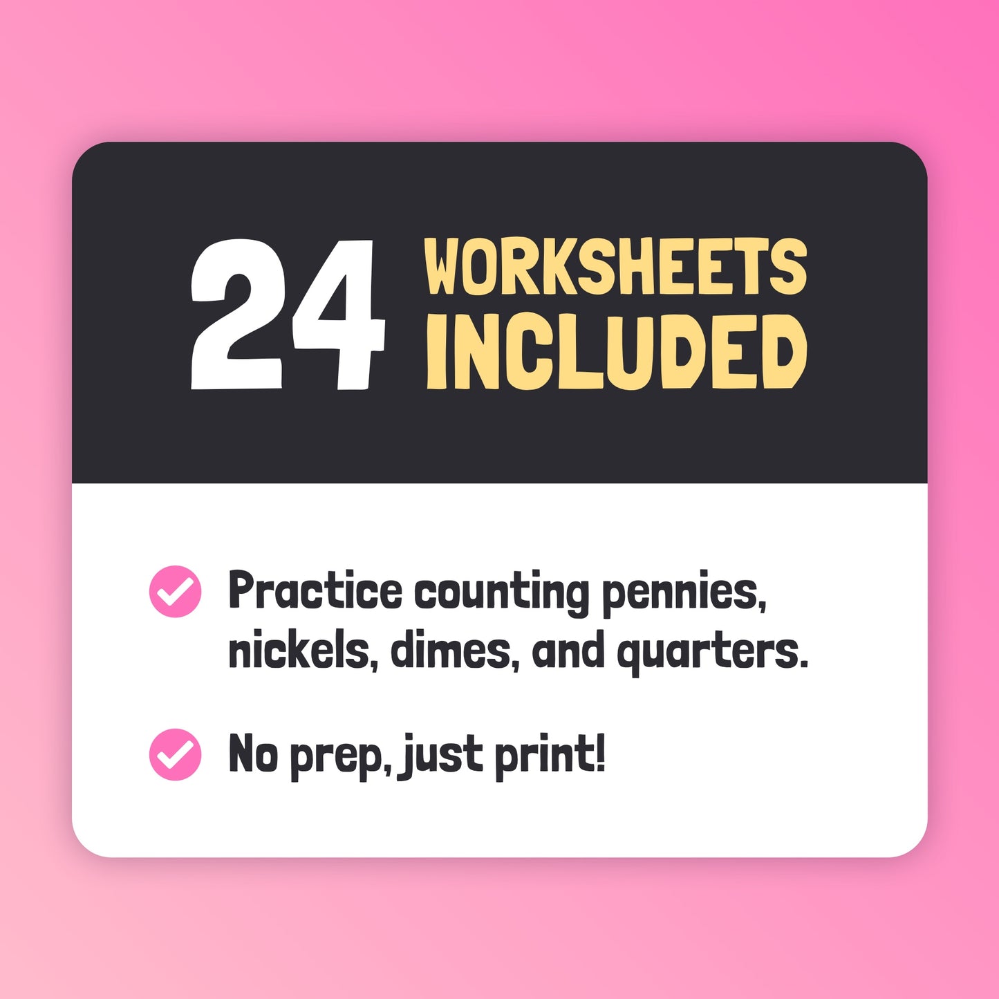 No prep money math printable: pennies, nickels, dimes, quarters