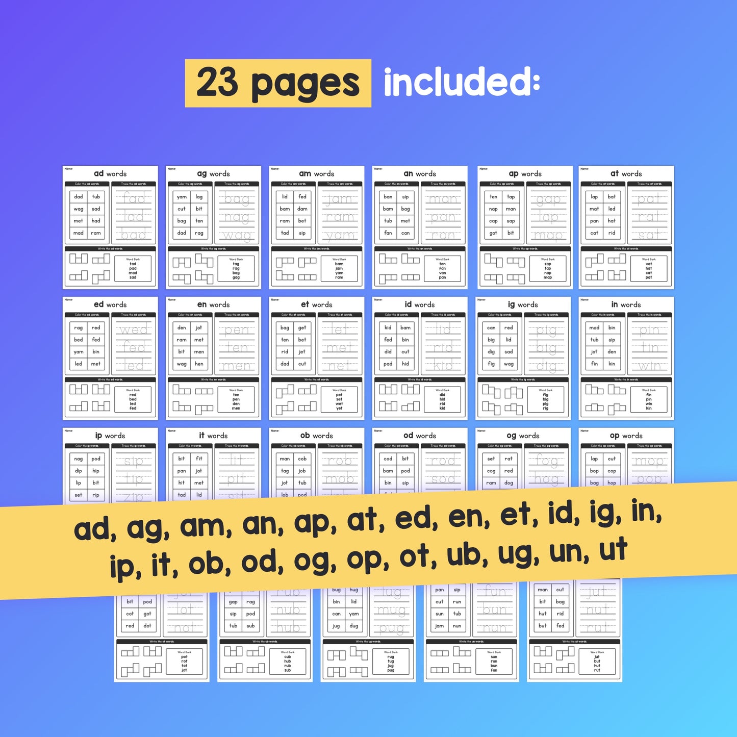 CVC word practice and review pages