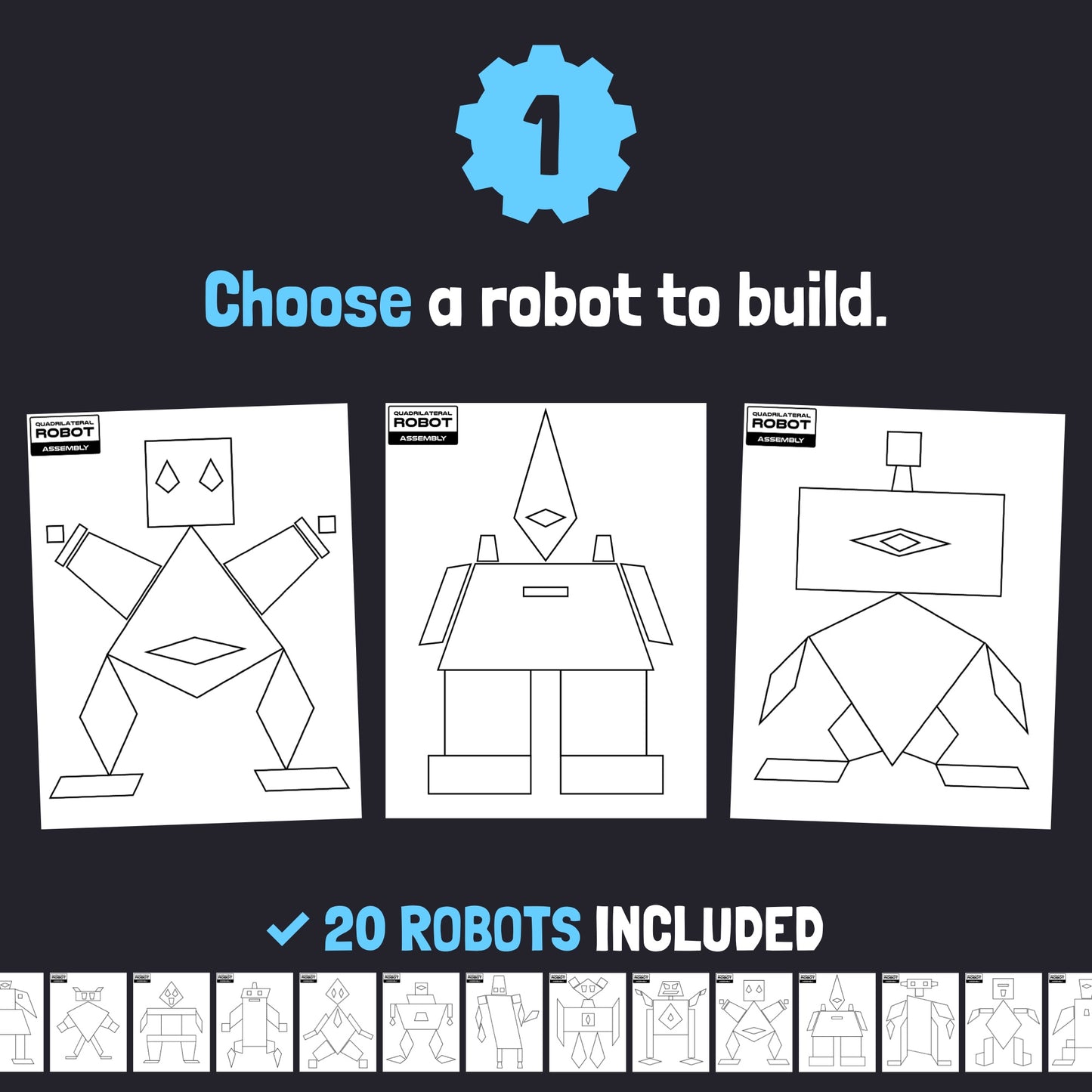Three robot outlines from the Quadrilateral Robots Craft set. 20 options available.