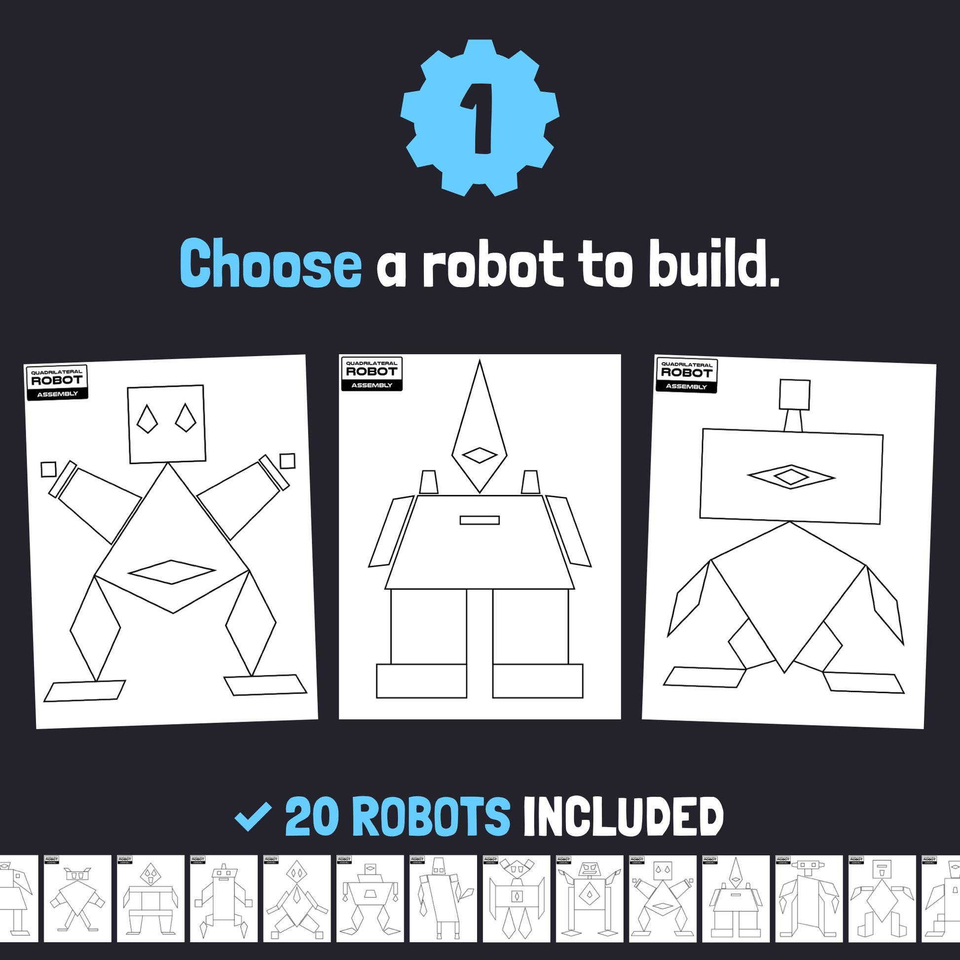 Three robot outlines from the Quadrilateral Robots Craft set. 20 options available.