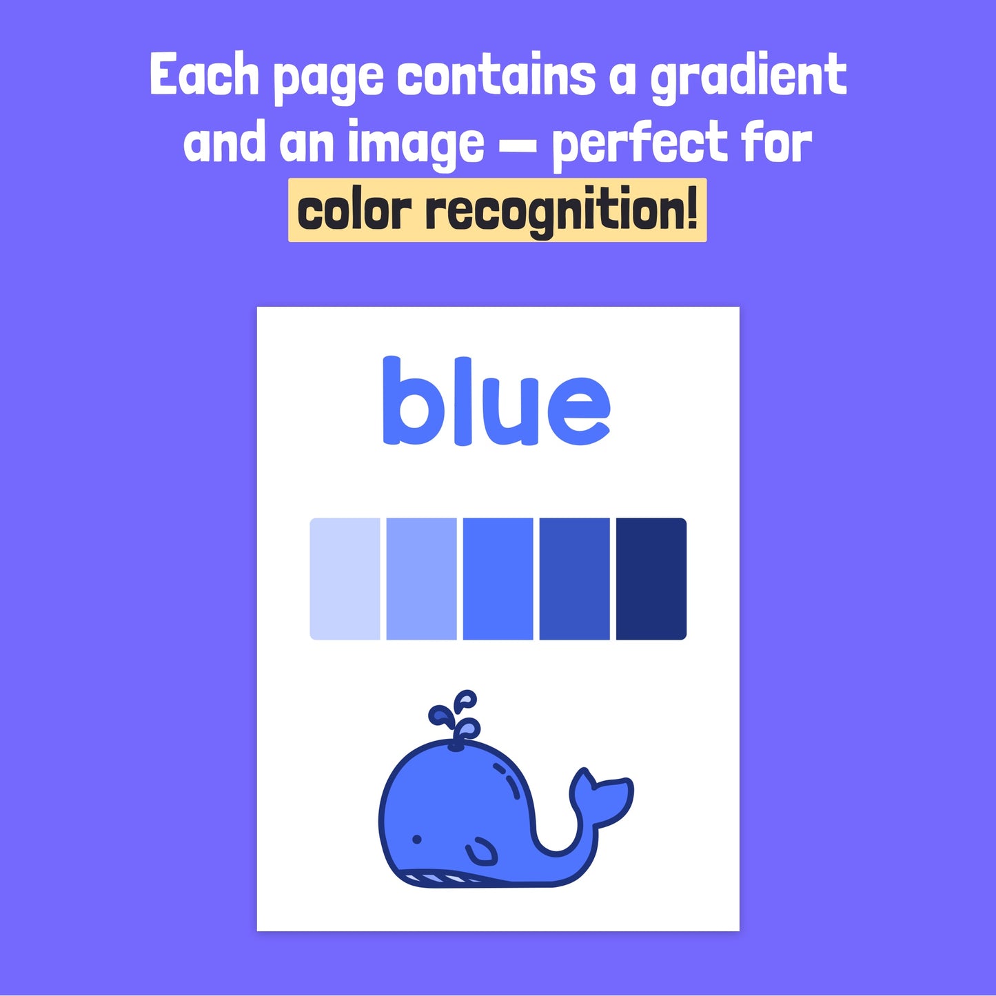 Shades of Color Posters with a blue gradient and a blue whale for color recognition.