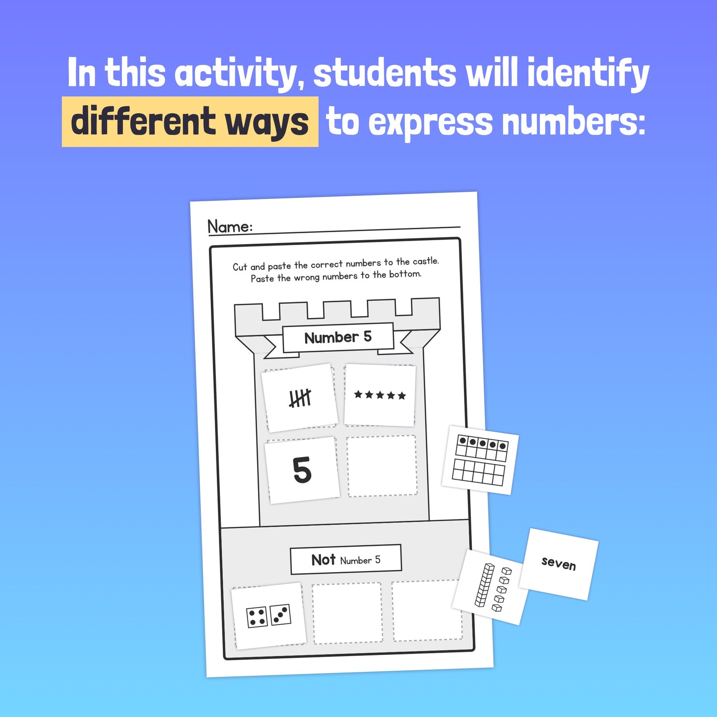 Activity for students to identify ways to express the number five.