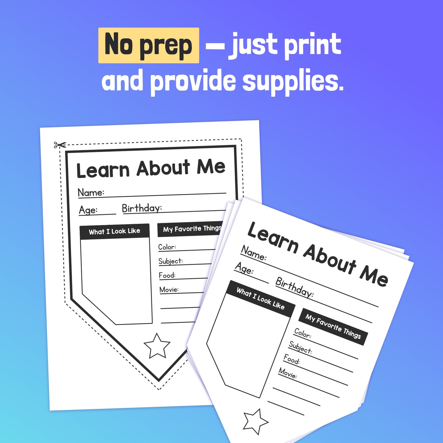 'About me' back-to-school icebreaker activity
