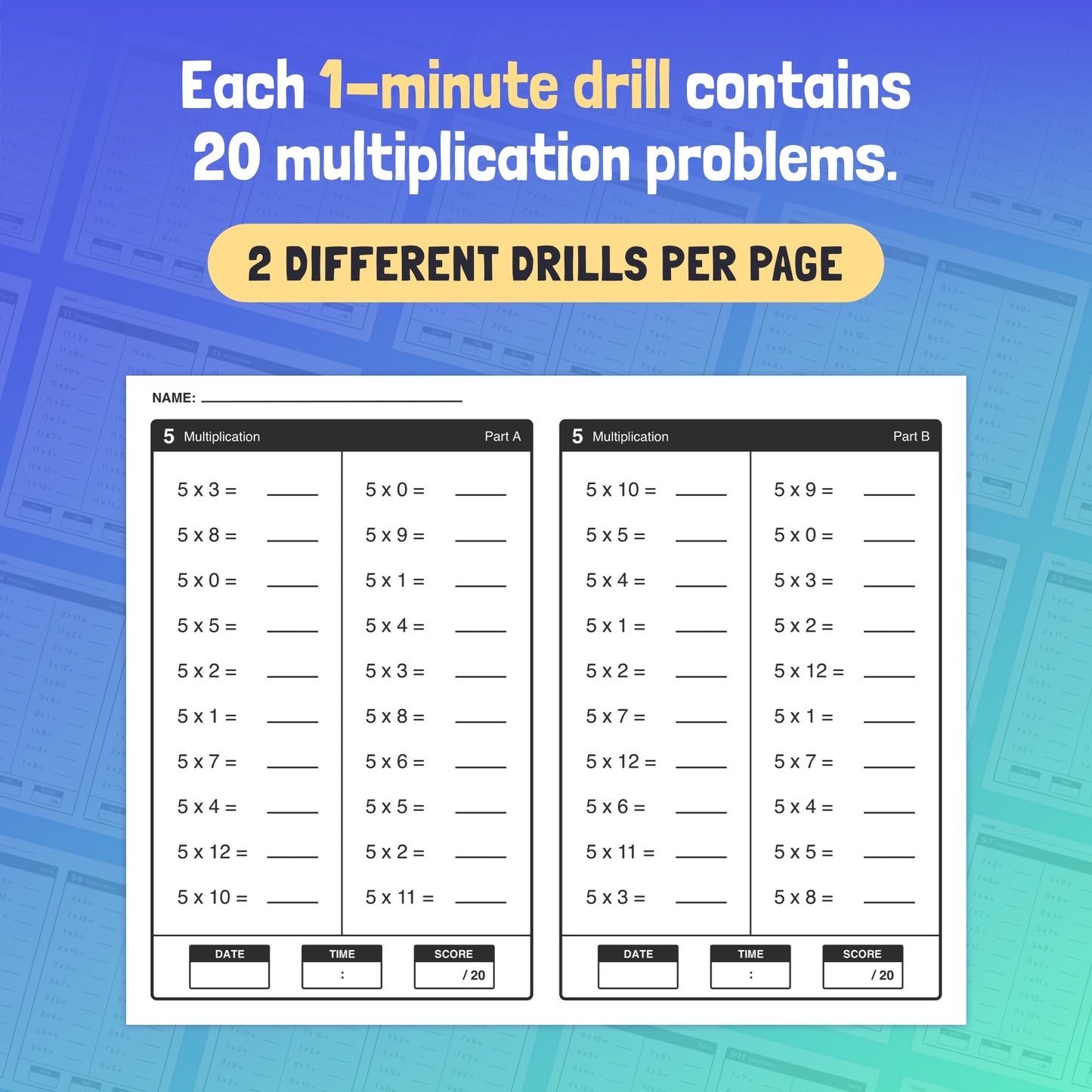 Multiplication fact assessments