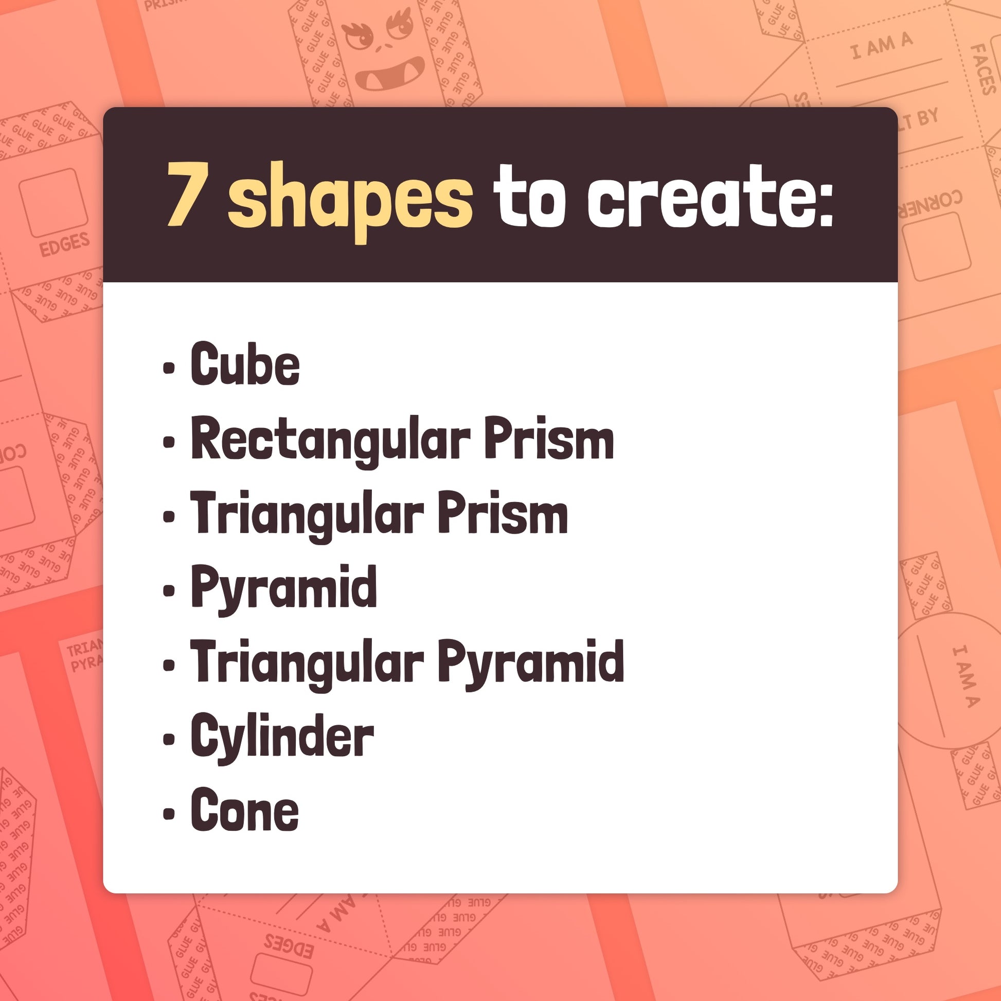 3d shape nets Halloween craft: cube, prism, pyramid, cylinder, cone and more