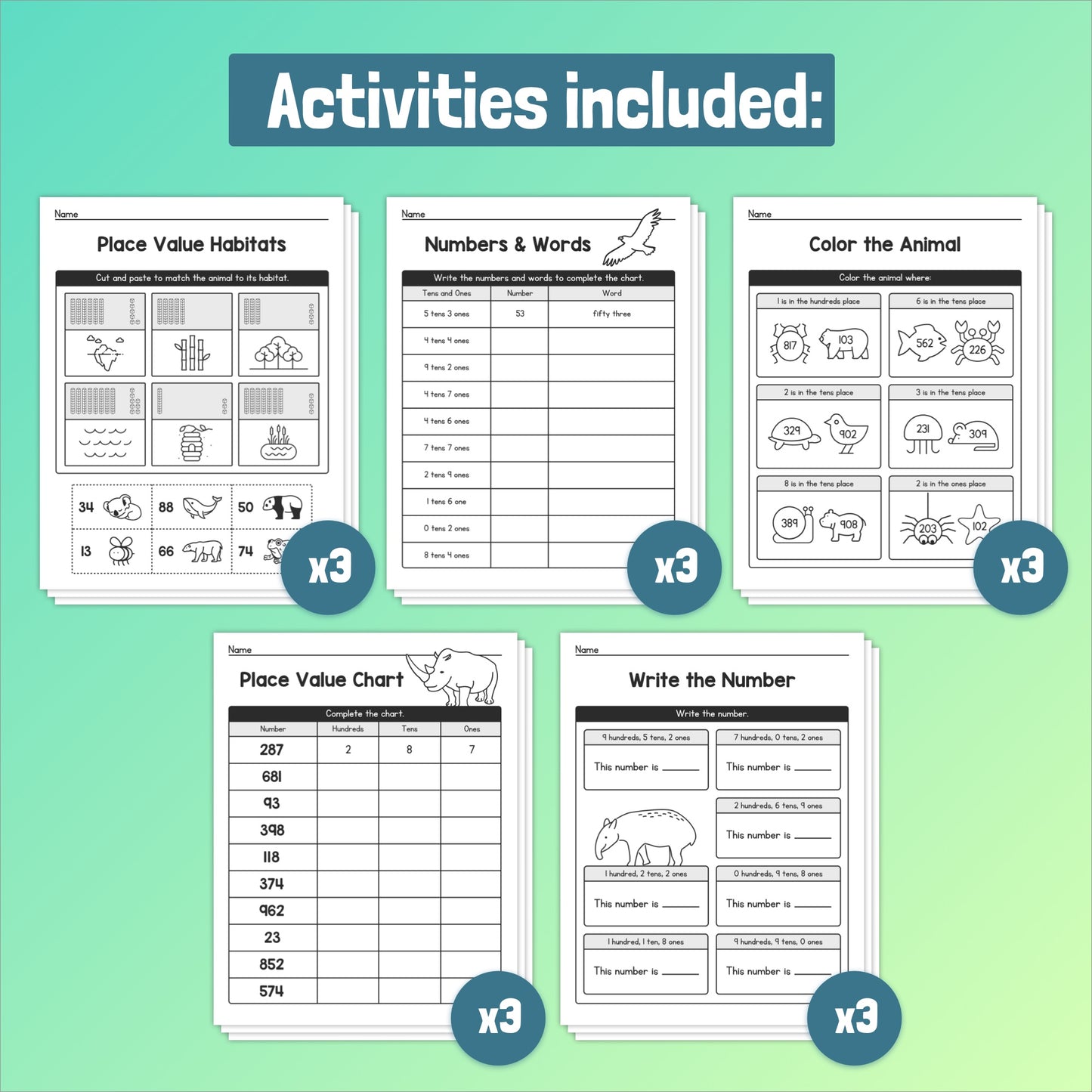 Differentiated 3 digit place value activities