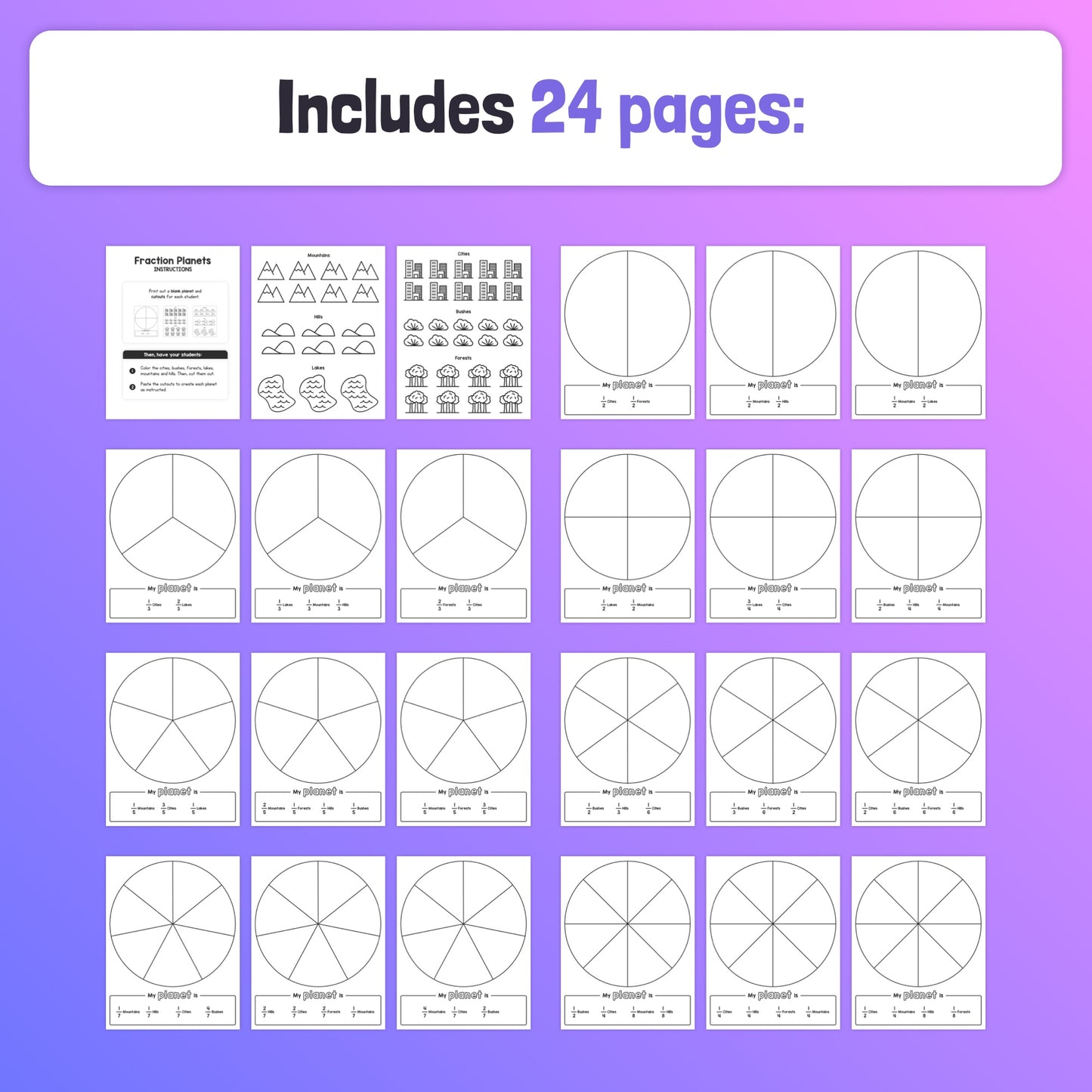 Printable, no prep fraction craft