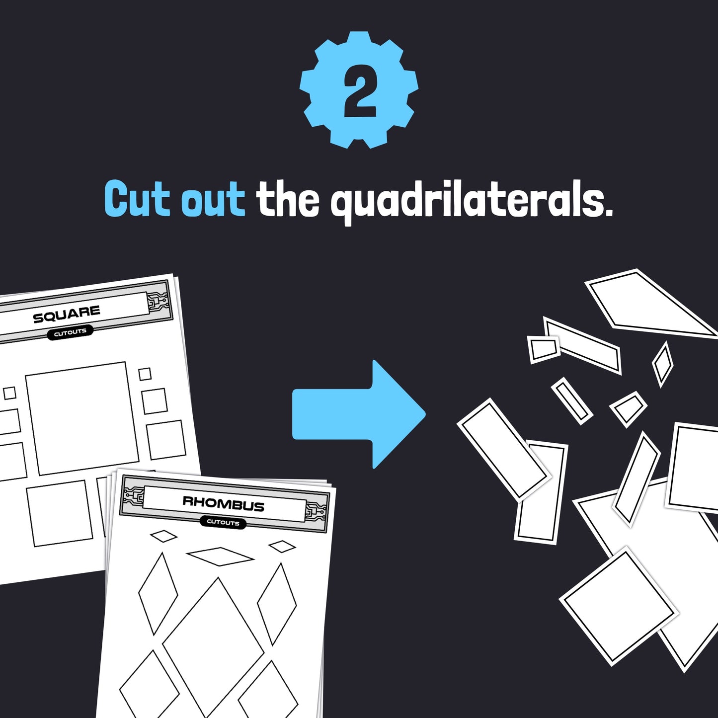 Cut out quadrilaterals from the Quadrilateral Robots Craft paper templates.