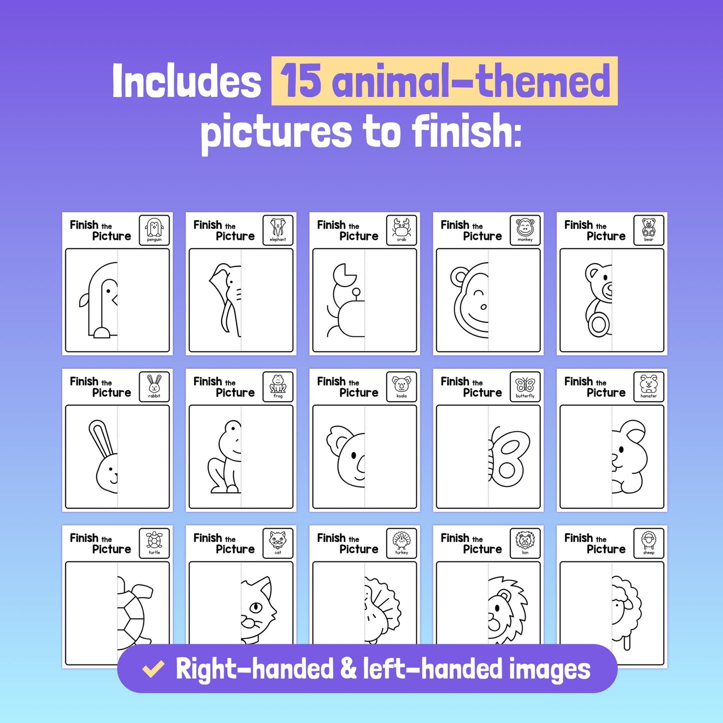 Drawing guide for kids — cute animals
