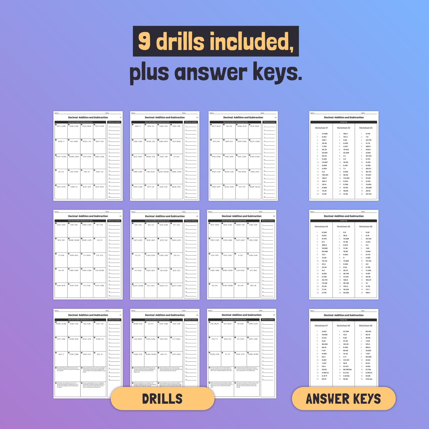 Adding and subtracting decimals assessments