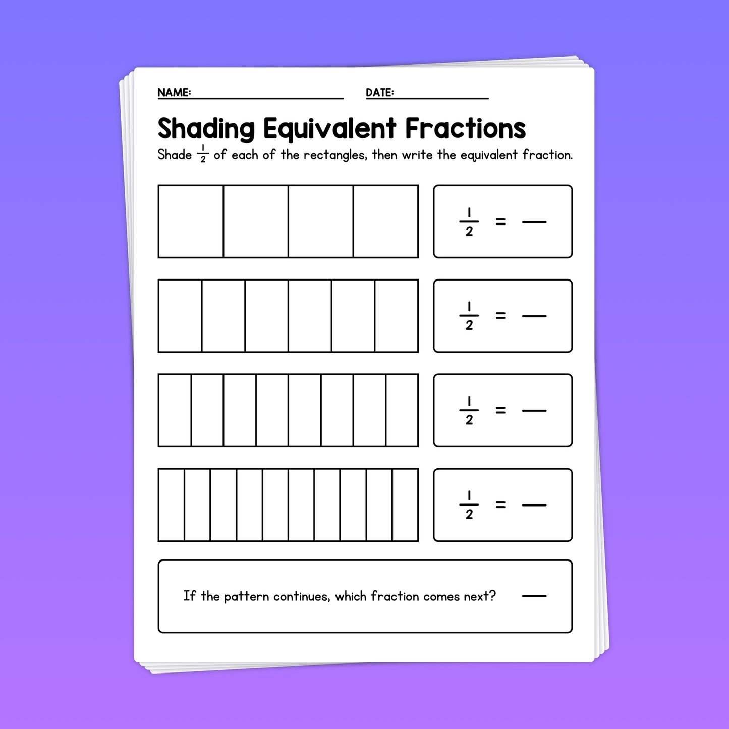 Shading equivalent fractions worksheets