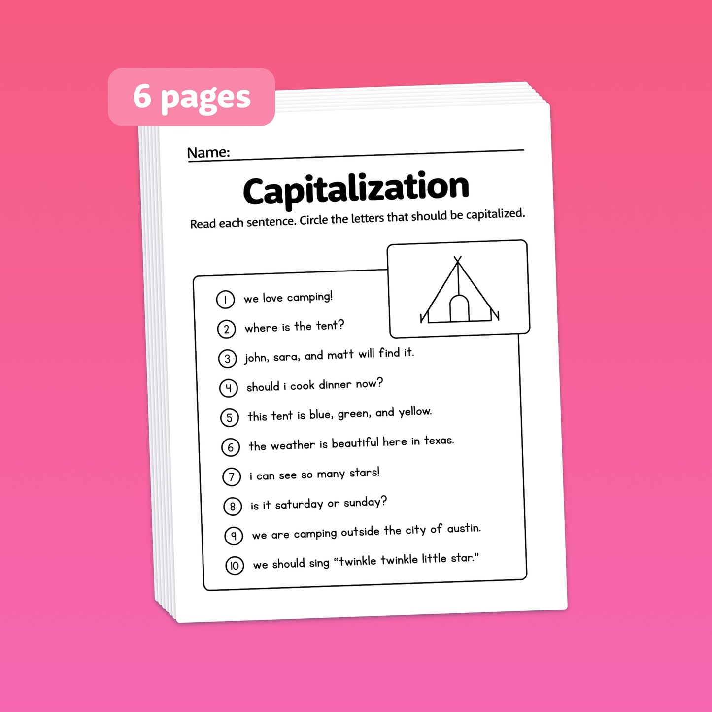 No prep capitalization worksheets