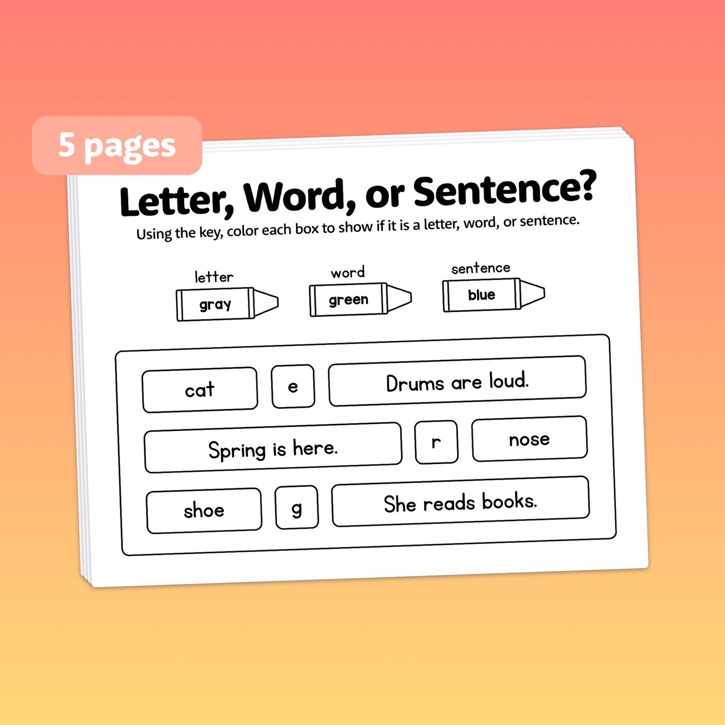 Identify letters, words, and sentences