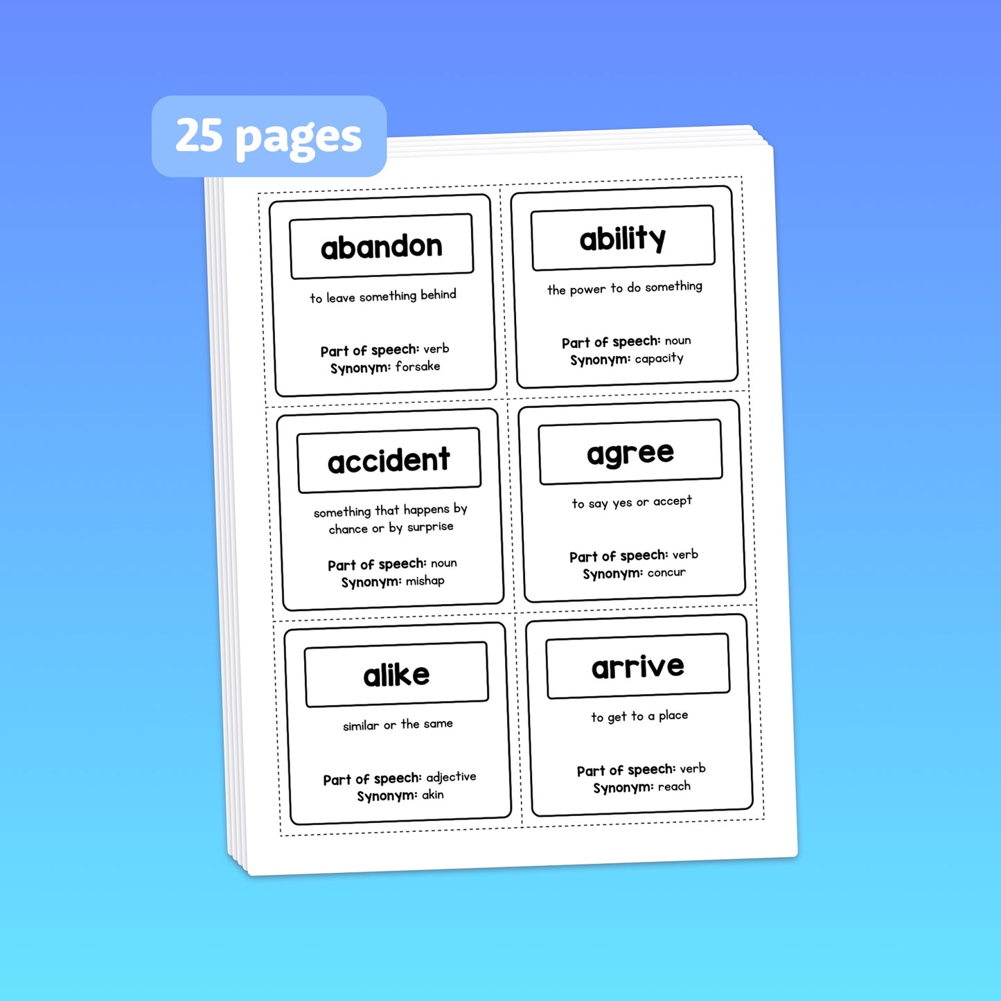 2nd grade vocabulary cards