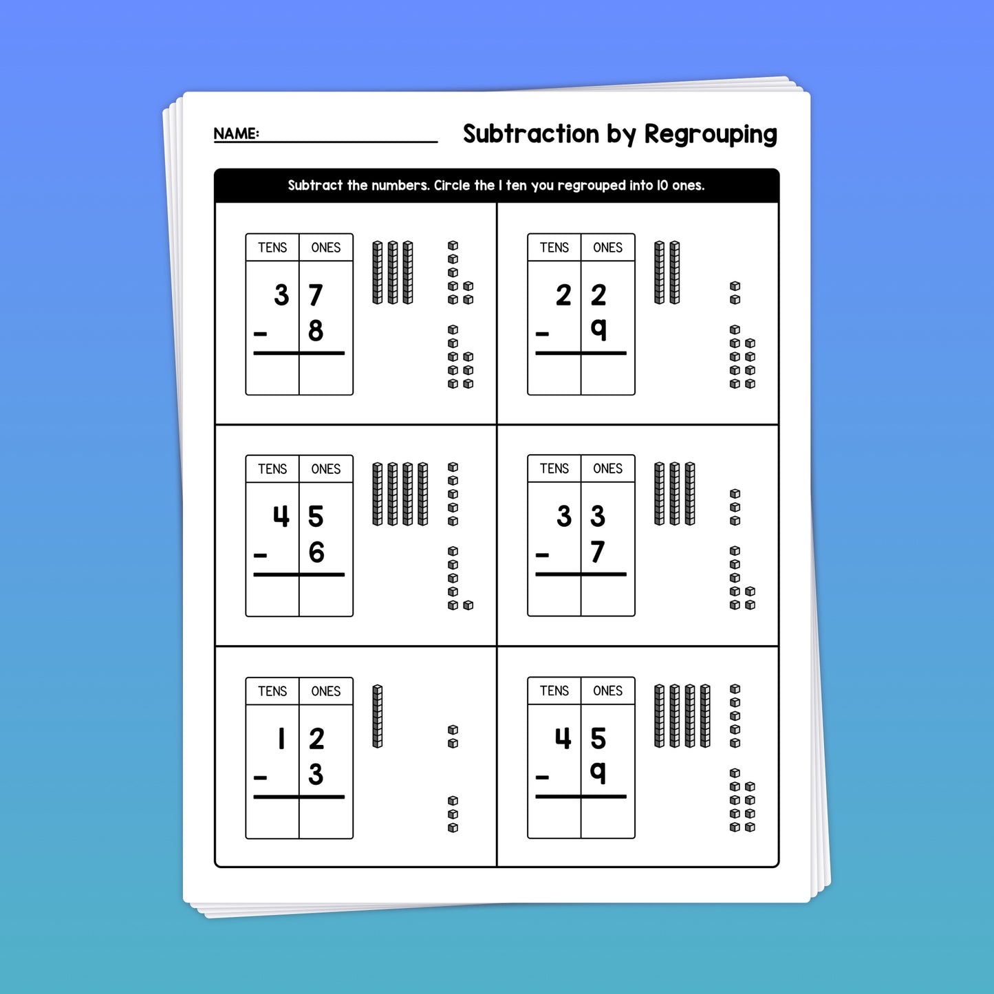 2nd grade subtraction by regrouping with base ten blocks