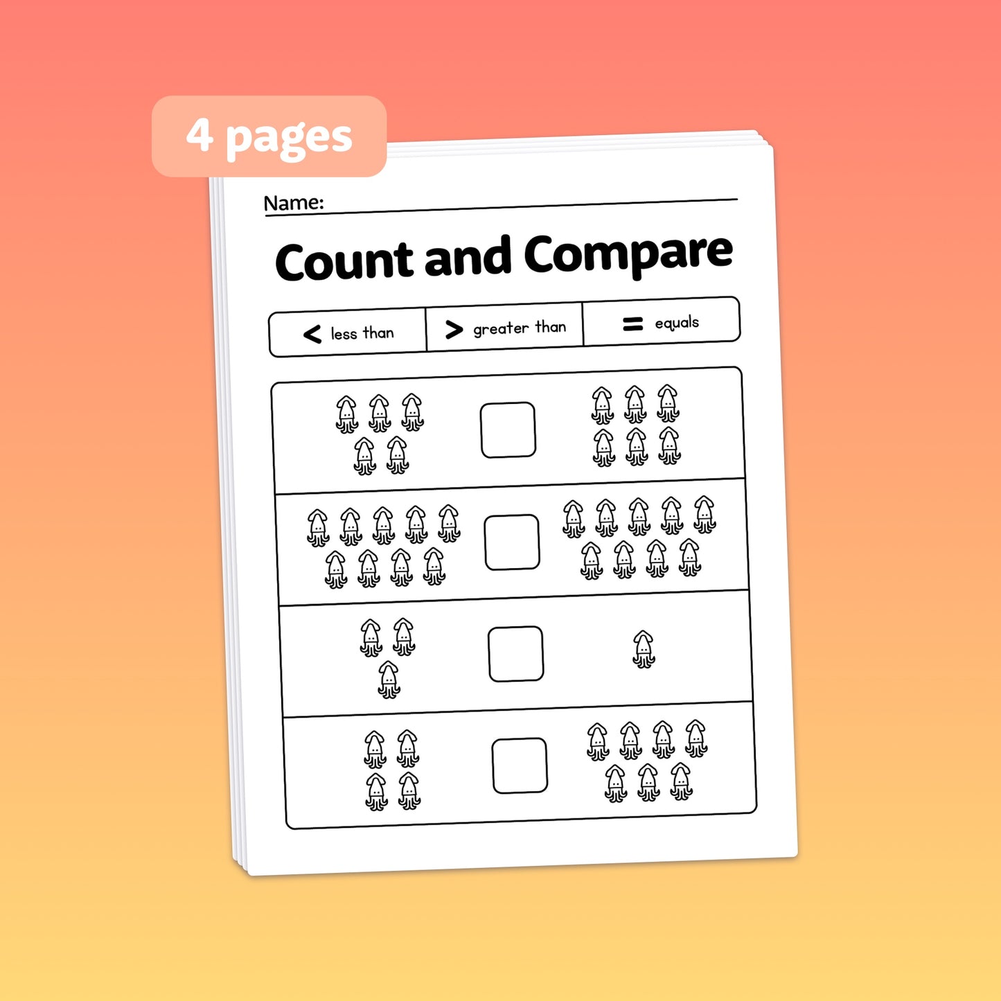 Worksheet titled "Comparing 1-Digit Numbers" with icons for <, >, and =.