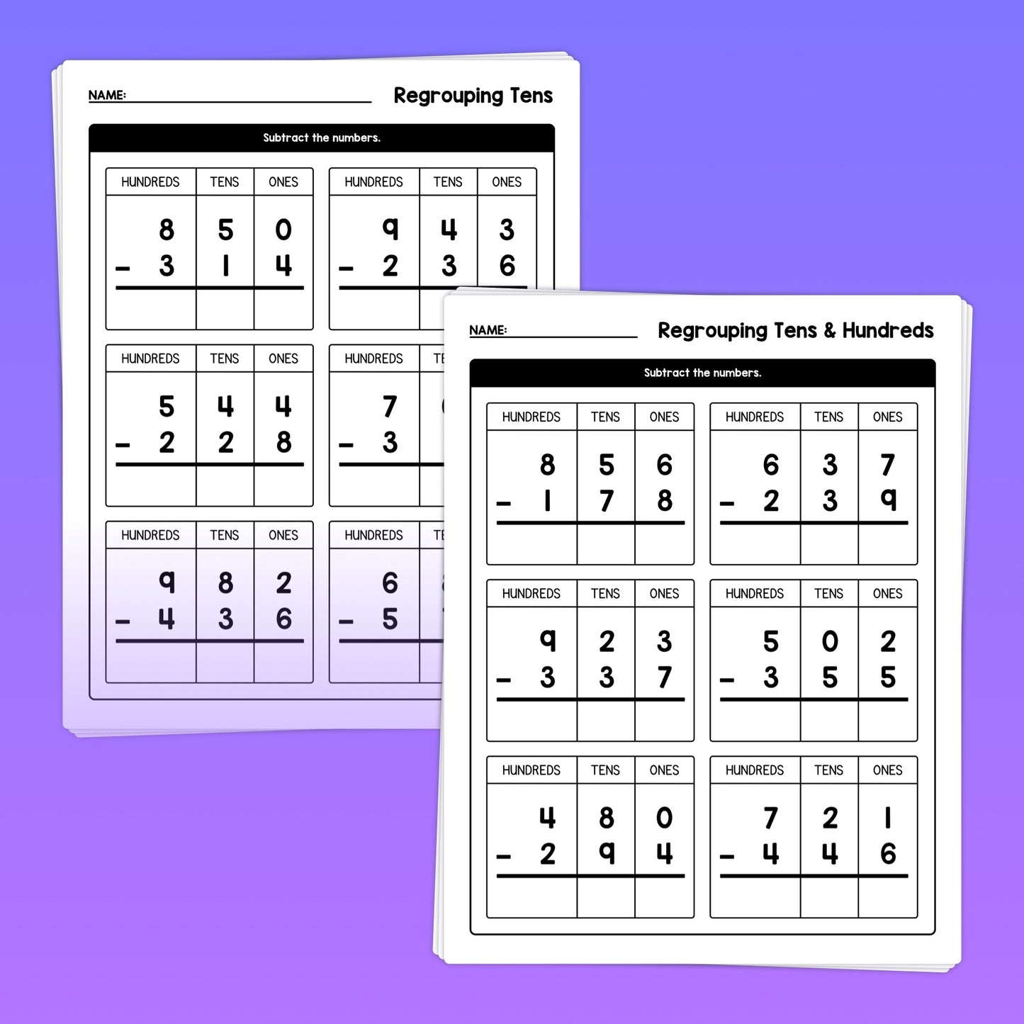 3rd grade 3 digit subtraction with regrouping