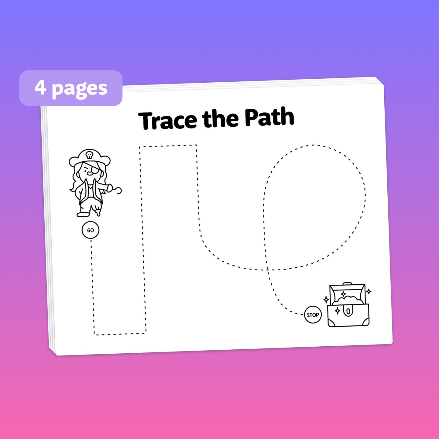 Kids' pre-writing worksheets with doctor character and treasure chest illustrations.