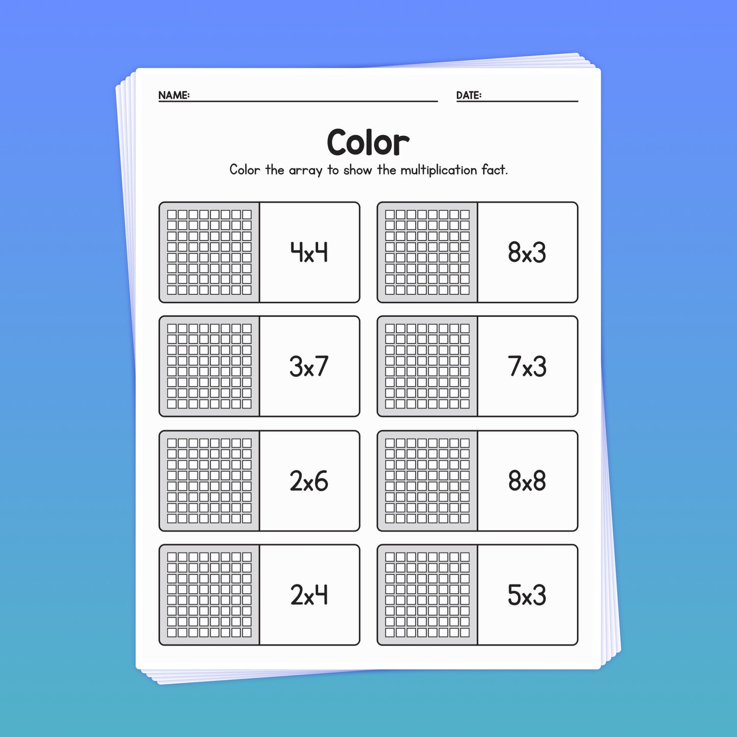 Multiplication Array Worksheets for coloring and practicing multiplication problems.