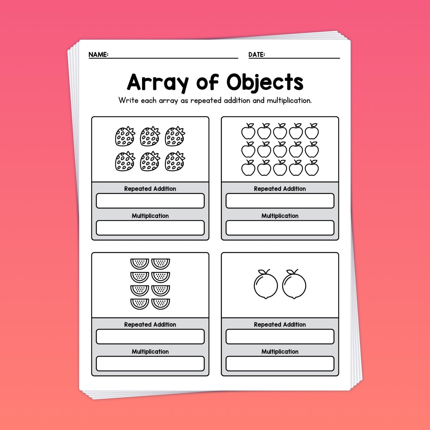 Repeated addition and multiplication arrays activity